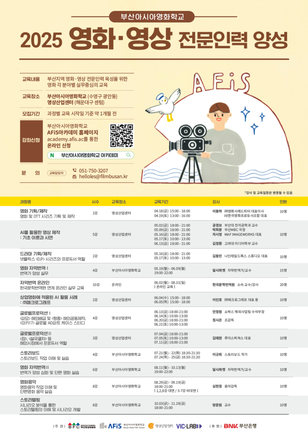 영화·영상 전문인력 양성 - 12개 연간 교육 안내